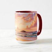 Tropical Island Paradise & Sunset Vibrant Rainbow マグカップ (正面右)