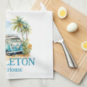 Tropical Island Retro Blue Bus キッチンタオル (四つ折り)