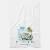 Tropical Island Retro Blue Bus キッチンタオル (縦)