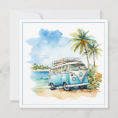 Tropical Island Retro Blue Bus ノートカード (正面)