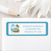 Tropical Island Retro Blue Bus  ラベル (インサイチュ)