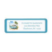 Tropical Island Retro Blue Bus  ラベル (正面)