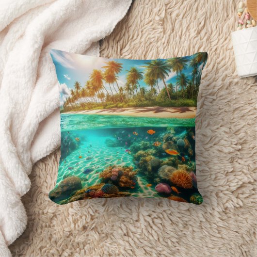 Tropical Island Underwater Beach Ocean Fish クッション (ブランケット)