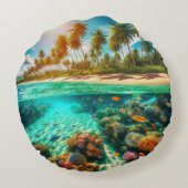 Tropical Island Underwater Beach Ocean Fish ラウンドクッション (裏面)