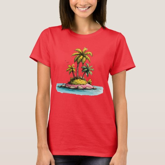 Tropical Island Vibes Palm Tree Graphic T-Shirt Tシャツ (正面)