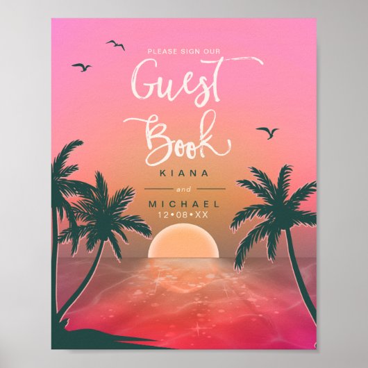 Tropical Isle Sunrise Guest Book Pink ID581 ポスター (正面)