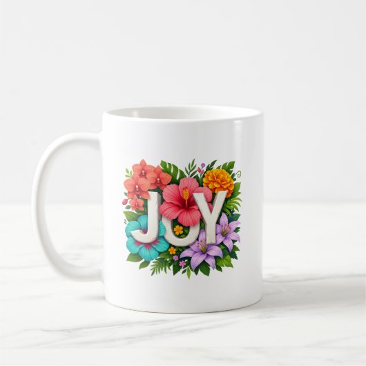 Tropical JOY - Floral Summer Hibiscus Typography コーヒーマグカップ (左)