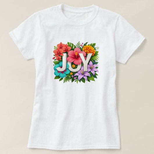 Tropical JOY - Floral Summer Hibiscus Typography Tシャツ (デザイン正面)
