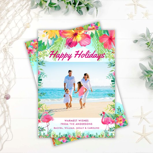 Tropical Joyful Festive Seaside Photo Holiday Card シーズンカード