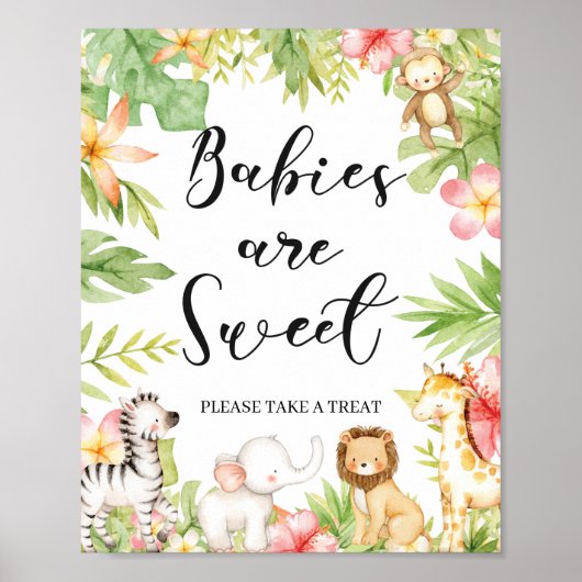 Tropical Jungle Animals Babies Are Sweet Sign ポスター (正面)