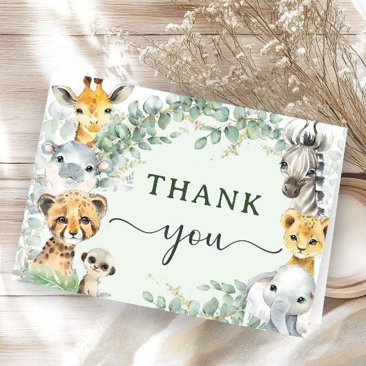 Tropical Jungle Animals Baby Shower Folded Thank サンキューカード