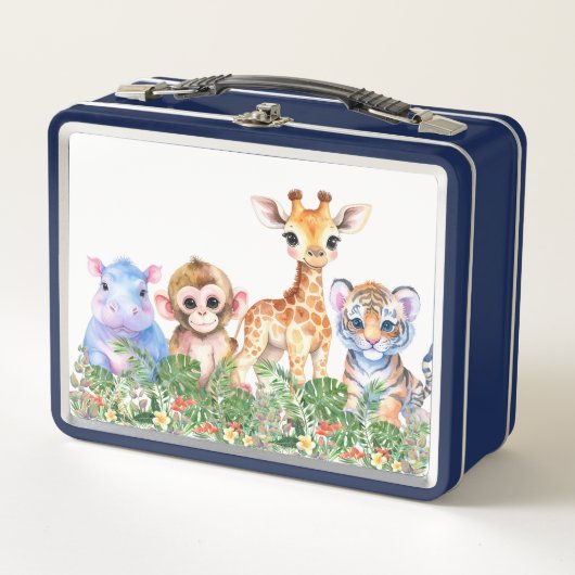 Tropical Jungle Baby animals メタルランチボックス (正面)