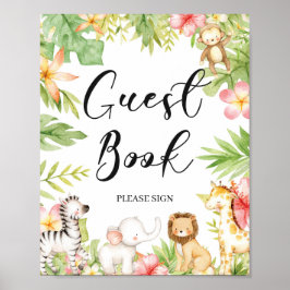 Tropical Jungle Baby Shower Guest Book Sign ポスター