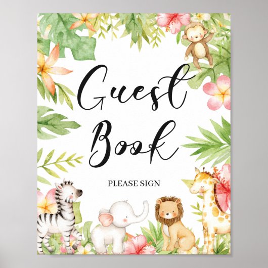 Tropical Jungle Baby Shower Guest Book Sign ポスター (正面)