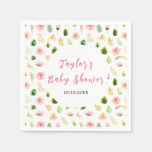 Tropical Jungle Floral Baby Shower スタンダードカクテルナプキン (正面)