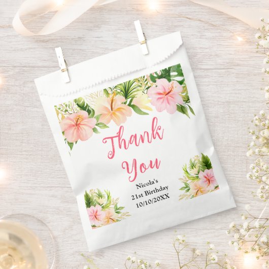 Tropical Jungle Floral Birthday Thank You フェイバーバッグ (クリップ留めされた状態)