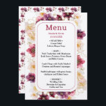 Tropical Jungle Floral Wedding メニュー<br><div class="desc">This beautiful and elegant wedding menu features watercolor pink and orange hibiscus flowers and foliage. The text combines handwritten script and serif fonts for a stylish and modern look. This is perfect for a summer tropical wedding.</div>