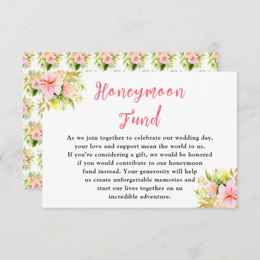 Tropical Jungle Floral Wedding Honeymoon Fund エンクロージャーカード (正面/裏面)