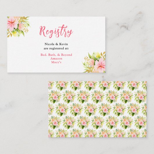 Tropical Jungle Floral Wedding Registry エンクロージャーカード (正面/裏面)