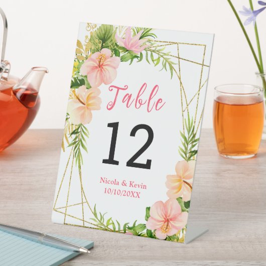 Tropical Jungle Floral Wedding Table Number 台座サイン (インサイチュ)