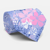 Tropical Jungle Hibiscus Animal Print -Periwinkle ネクタイ (ロール)