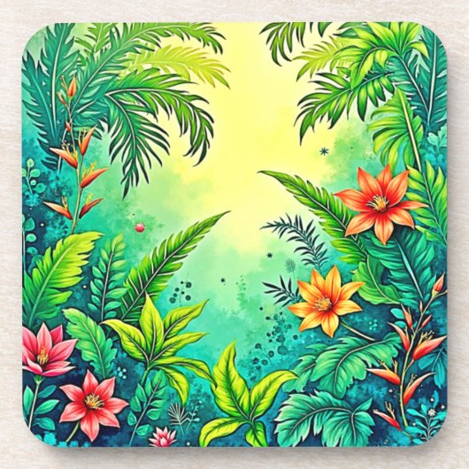 Tropical Jungle Lush Paradise Design コースター (正面)