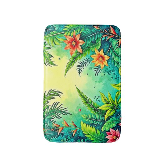 Tropical Jungle Lush Paradise Design バスマット (正面縦)