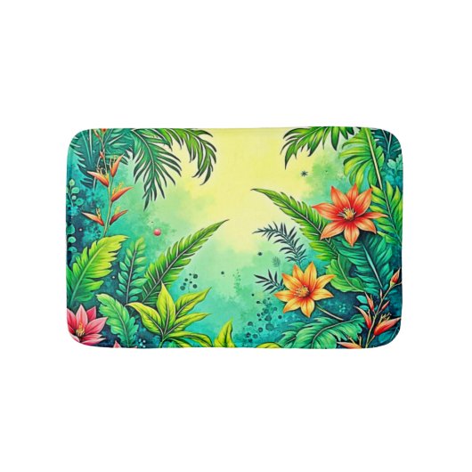Tropical Jungle Lush Paradise Design バスマット (正面)
