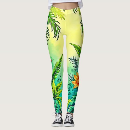 Tropical Jungle Lush Paradise Design レギンス (正面)