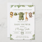 Tropical Jungle Safari Animals Boy Baby Shower 招待状 (正面)