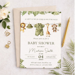Tropical Jungle Safari Animals Boy Baby Shower 招待状