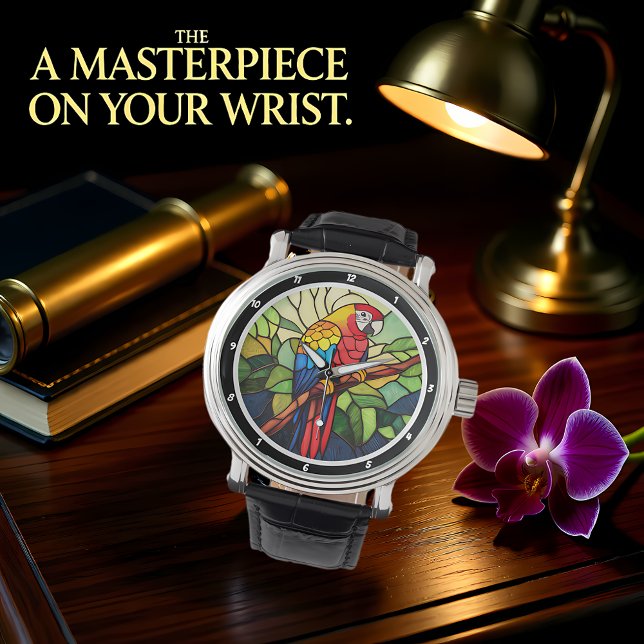 Tropical Kaleidoscope" - Stained Glass Parrot 腕時計 (クリエイターアップロード済み)