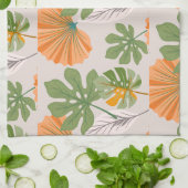 Tropical Leaf Composition in Orange and Green キッチンタオル (折り畳み)