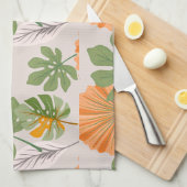 Tropical Leaf Composition in Orange and Green キッチンタオル (四つ折り)