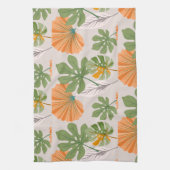 Tropical Leaf Composition in Orange and Green キッチンタオル (縦)