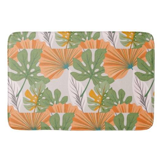 Tropical Leaf Composition in Orange and Green バスマット (正面)