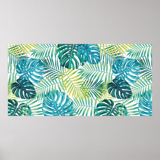 Tropical leaf design featuring green/blue palm and ポスター (正面)