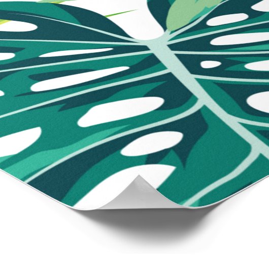 Tropical leaf design featuring green/blue palm and ポスター (角)