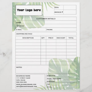 Tropical Leaf Invoice Business Sales Form Receipt レターヘッド