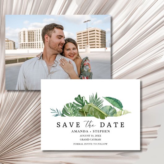 Tropical Leaf Photo Beach Wedding Save the Date セーブザデート