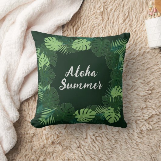 Tropical Leaf Pillow, Name or Phrase, Aloha Summer クッション (ブランケット)