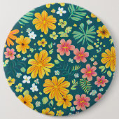 Tropical leaves and flowers pattern  缶バッジ (正面)