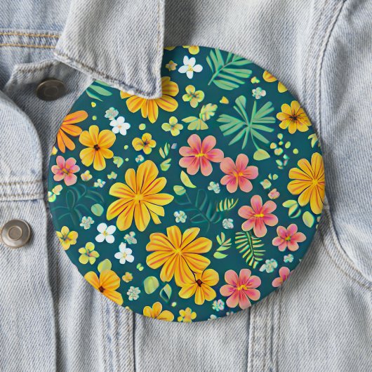 Tropical leaves and flowers pattern  缶バッジ (インサイチュ)