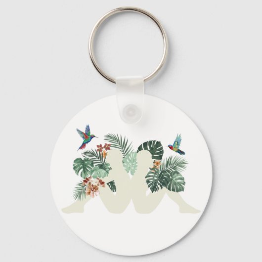 Tropical Leaves & Birds Nature Aesthetic Design キーホルダー (正面)