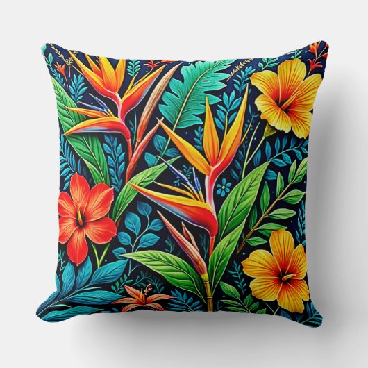 Tropical Leaves Bloom Art クッション (正面)