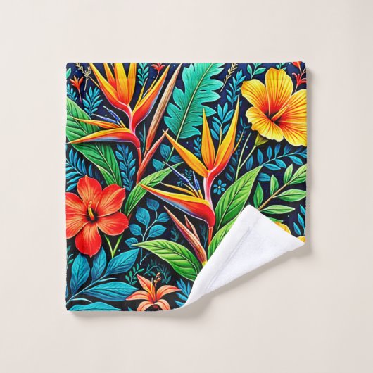 Tropical Leaves Bloom Art バスタオルセット (ウォッシュタオル)