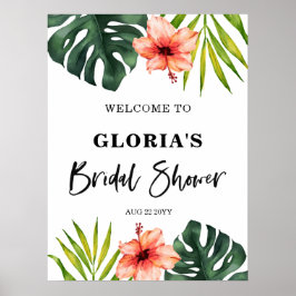 Tropical Leaves Bridal Shower  Welcome  ポスター