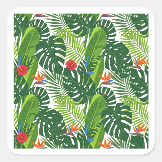 Tropical Leaves Floral Pattern Art Sticker スクエアシール (正面)