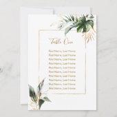 Tropical Leaves Gold Seating Chart Table Card (裏面)