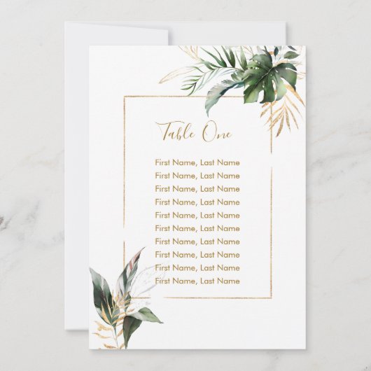 Tropical Leaves Gold Seating Chart Table Card (裏面)